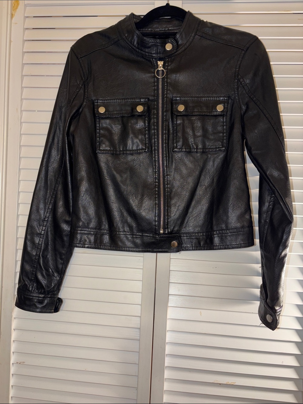 Urban Retro Ultra Soft Faux Leather Moto -Biker Black Flap Chest Pockets Size M